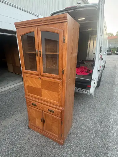 Free delivery used Oak Wood Display Cabinet with Glass Doors, View more