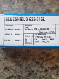 Welding Rods, Blueshield 622-316L Dmm 3.25 1mm 126Pc Brand new.