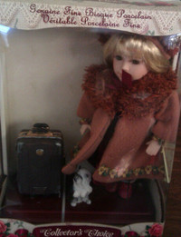 Hand Painted Porcelain Doll with baggage and puppy
