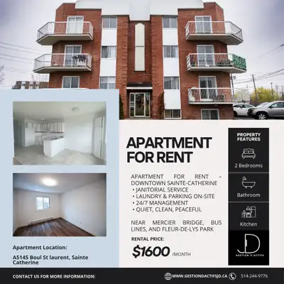 Appartement situé dans le centre-ville de Sainte-Catherine