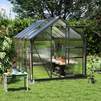 6' x 10' x 6.6' Polycarbonate Greenhouse, Walk-In Green House Kit Garden, Plants Grow, Galvanized Sh...