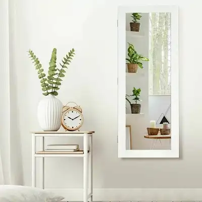 Wall Mounted Jewellery Mirror Cabinet with Key - White, View more