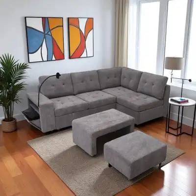 Sale On New Sectional Sofa Set In Fabric Upholstery - Grey, View more