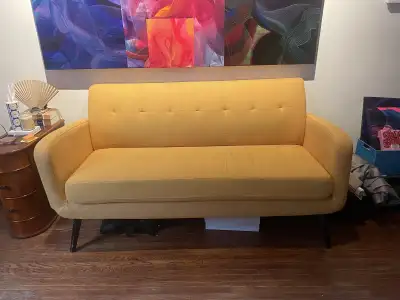 MUSTARD YELLOW COUCH MUST GO ASAP pick up only roncesvalles, View more