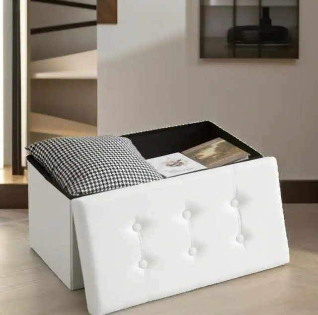 New 30” Folding Storage Bench Ottoman, White in Other in City of Toronto