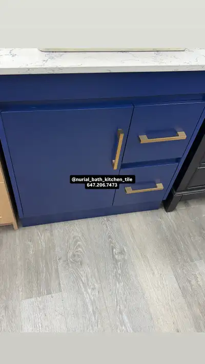 Blue Vanity, Kitchen Cabinet, Countertop, Mirror, View more