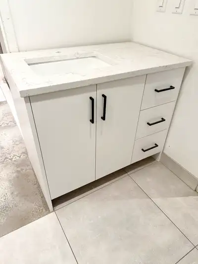 White Bathroom Cabinet 38 inch with Quartz top , View more