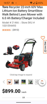 Toro 22 inch personal pace 60 volt battery lawnmower