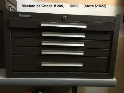 1. - Kennedy Mechanics Chest # 285 W27" D18" H16" 5 Drawers Sale price $1,522,- I am asking $890,- 2...