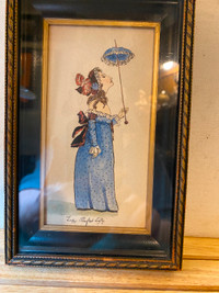 Antiques Canada Miniature Watercolor Framed Costume Design With
