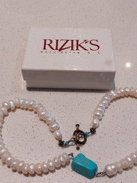 vintage Rizik's cultured pearl and turquoise necklace