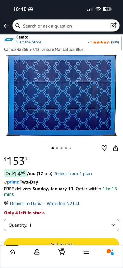 Camco 9’ x 12’ Reversible Outdoor RV Mat – Lattice Blue ‼️FINAL SALE‼️ Price: $100 Brand new, factor...