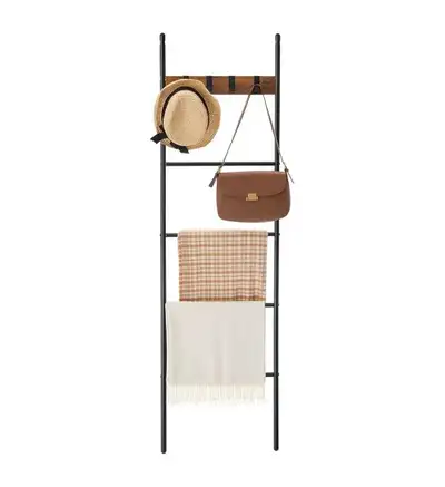 Vasagle 5-Tier Blanket Ladder with Hooks – Rustic Brown & Black , View more