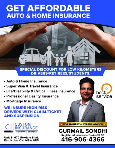 INSURANCE BROKER – AUTO • HOME • LIFE • BUSINESS • SUPER VISA • COMMERCIAL Call/Text: 416-906-4366 –...