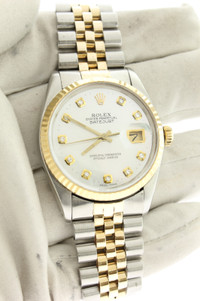 Rolex Datejust 18K Gold and Steel 36mm MoP Diamond Dial 16013
