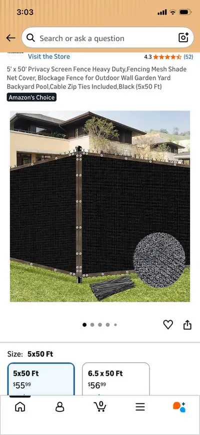 Fence privacy screen 5’ x 50’, View more