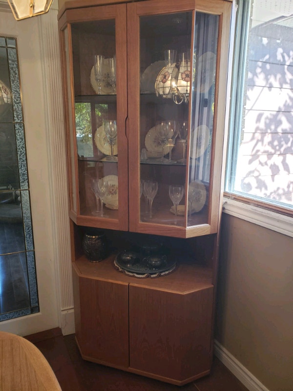 Teak Corner with glass doors and storage Hutches & Display