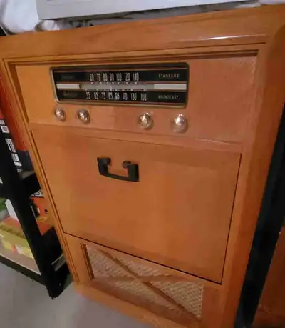 vintage radio and turntable cabinet. , View more