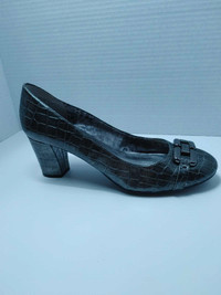 AK Anne klein iflex Block Heels Shoes Sz 9M Pewter Croc Print 