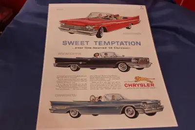 1959 Chrysler Windsor, 300E, New Yorker Convertibles Original Magazine Ad Size 10-1/4" X 13-1/2"