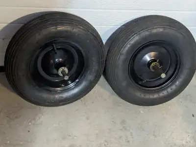 16 in dia. ( 4.80 /400 - 8 ) 8 in wheel barrow wheel . Lt wheel sold . Rt wheel is construction qual...