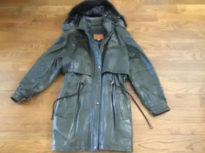 Green leather jacket, View more