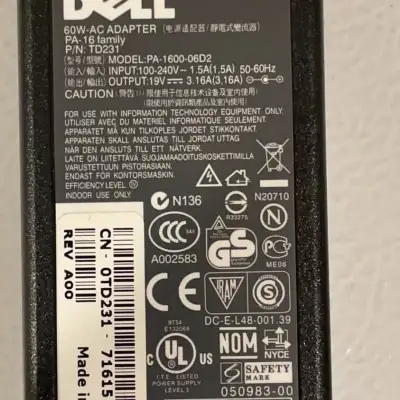 Dell PA 16 power supply:  19 Volts 3.16 Amps, View more