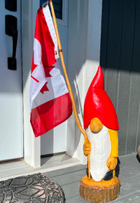 Chainsaw carved flagbearer gnome