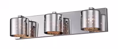 20½ -inch Halogen 3-Light Chrome Glam Crystal Bathroom Vanity Light Polished chrome finish. Uses 3 h...