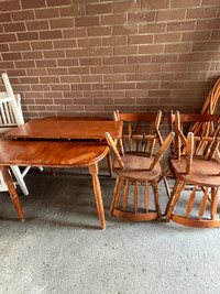 Wooden extendable table + chairs