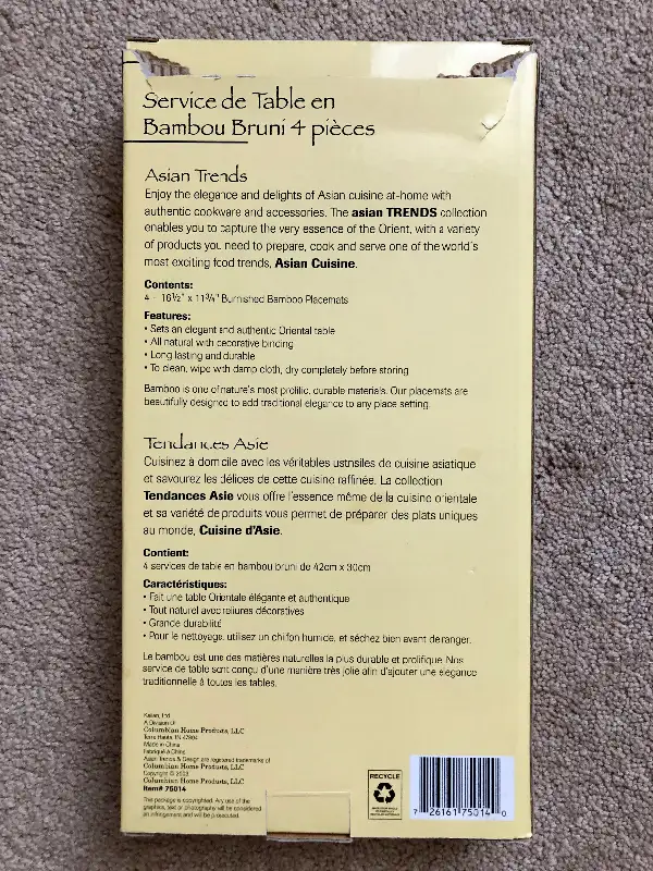 Four Bamboo Placemats+2sets of chopsticks, never used, Brampton in Kitchen & Dining Wares in Mississauga / Peel Region - Image 4