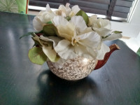 Teapot and flowers / blue mason jar / tiny Christmas' balls