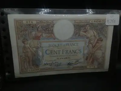 1939 Banque De France Cent Francs VF Banknote, View more
