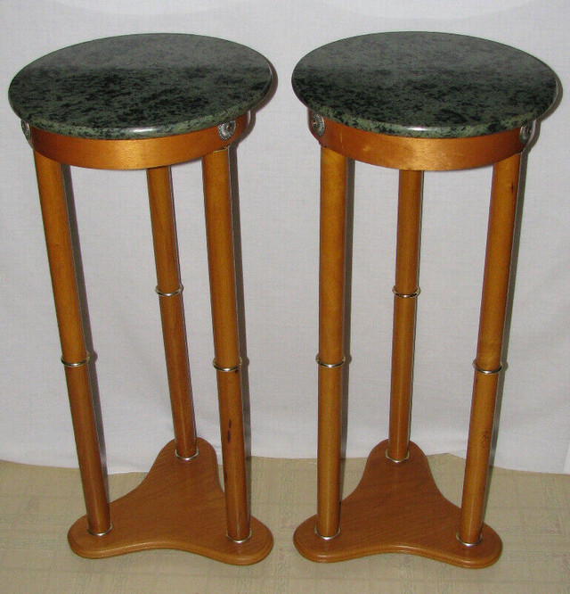 Round Pedestal Plant Stand Display Table Marble Top Set of 2 in Other Tables in Saint John - Image 3