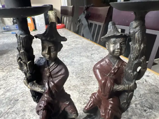 Vintage Asian Chinoiserie cast iron figurine candle holders in Home Décor & Accents in Ottawa - Image 11