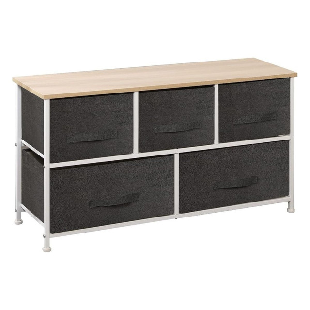 New Dresser • 5 Grey Fabric Bins, Steel Frame, Wood Top in Dressers & Wardrobes in North Bay