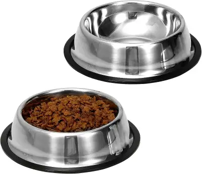 2 Pack Stainless Steel Dog Bowls with Rubber Bottom., View more