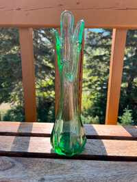 Vintage MCM Green Swung Glass Vase
