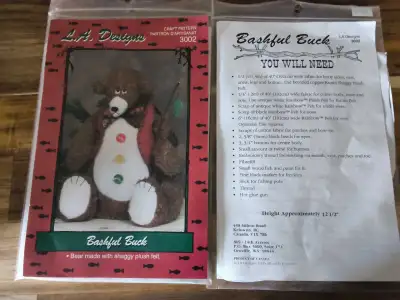 Bashful Buck sewing pattern. This pattern makes a 12.5 inch bear made with shaggy felt. Pickup only...
