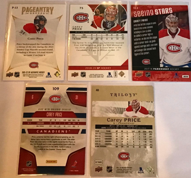 Montreal Canadiens Carey Price Dual Colour Jersey Card + 5 in Arts & Collectibles in Guelph - Image 4