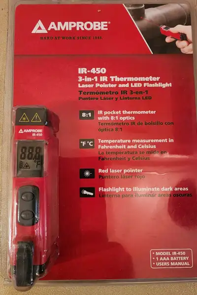 New Amprobe 3 in 1 Thermometer Laser Pointer and LED Flashlight, View more