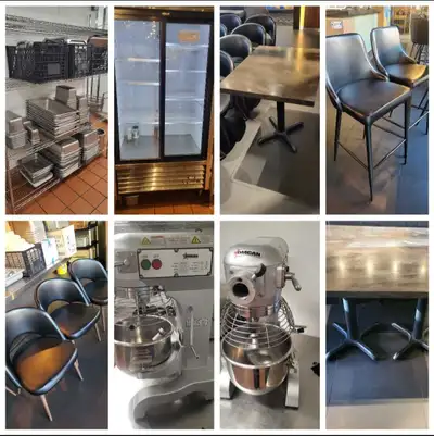 Restaurant closing sale. 20+ tables with metal bases. Leather restaurant quality chairs and bar high...