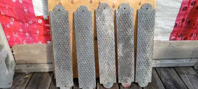 5 great cast iron plates, can be used as door push, automotive or step plates, selling $15 each, loc...