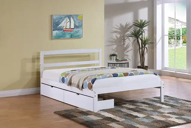 Lit blanc single bois avec 2 tiroirs in Beds & Mattresses in City of Montréal - Image 5