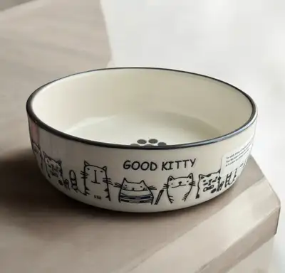 NEW Good Kitty Pet Food Water Bowl Paw Print Cat Kitten Ceramic, View more