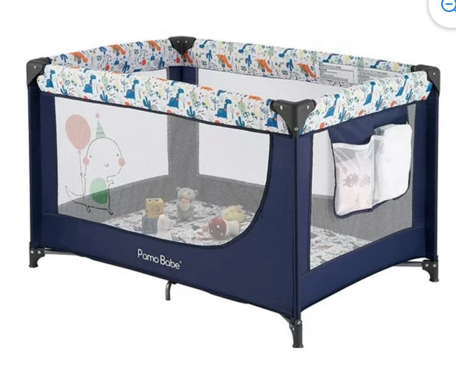 Pamo Portable Crib with Padded Mat: blue dans Parcs, balançoires et bacs  à Région de Markham/York