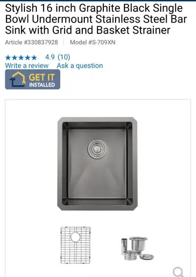 BEAUTIFUL NEW 16” x 18” GRAPHITE BAR SINK W/ACCESSORIES, View more