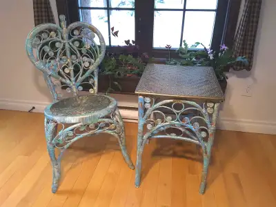 Ensemble patio table et fauteuil en rotin revalorisé, View more