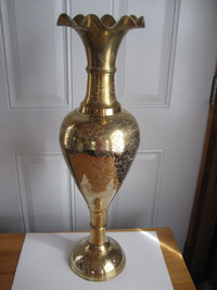 Large etched brass vase