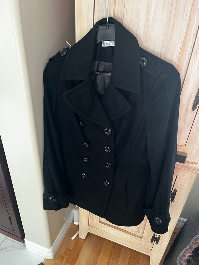 Ricki’s pea coat, black, new, wool 50%, ladies medium  in Women's - Tops & Outerwear in Kingston
